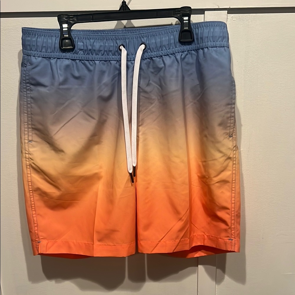 NWOT Saks Fifth Avenue Gradient Blue and Orange Swim Shorts